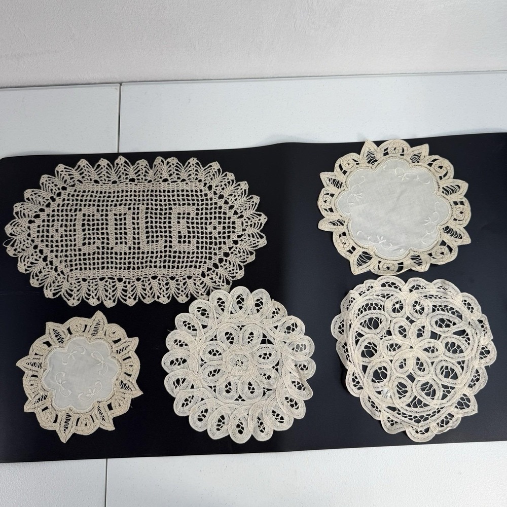 Doilies COLE Name Crocheted White Cream Lace Romance Lot Of 5